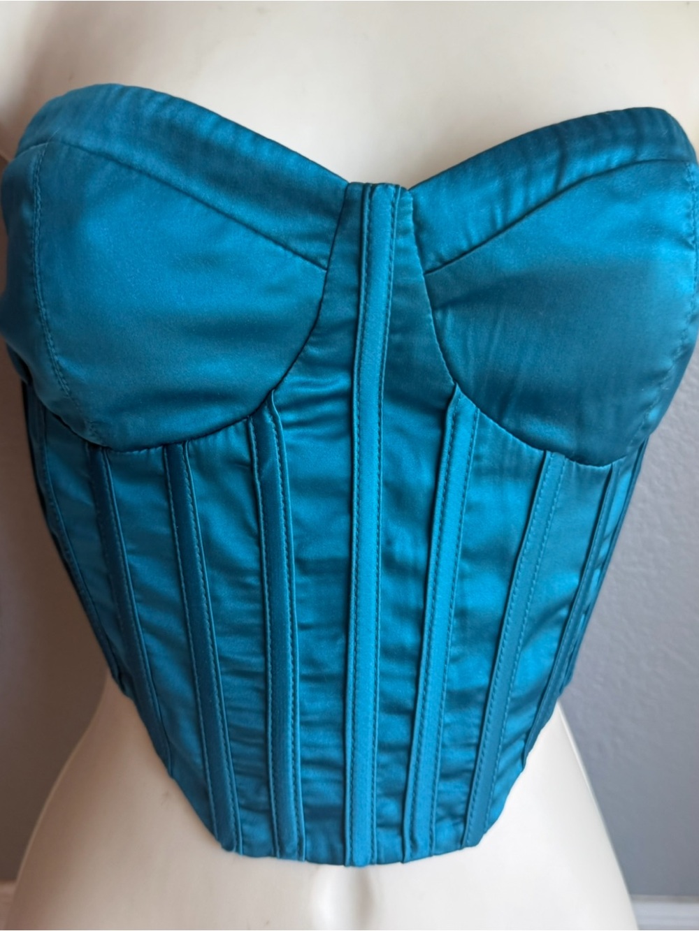 Teal Satin Bustier Corset Top S